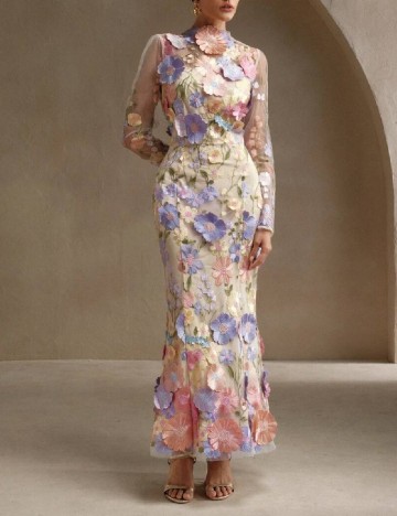 Rochie lunga Anewsta, floral print