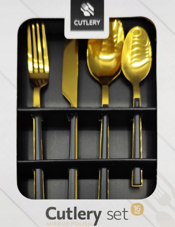 Set de tacâmuri cu 16 piese ACTION, auriu/negru