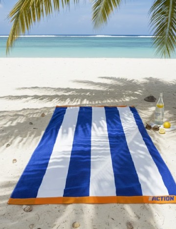Prosop de plaja ACTION, alb/albastru