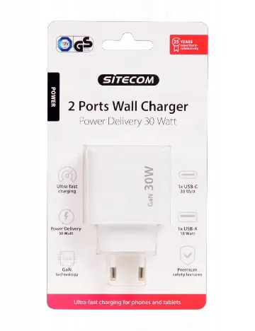 Incarcator USB cu 2 porturi SITECOM, alb