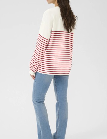 Bluza Oversize Cream, alb/rosu