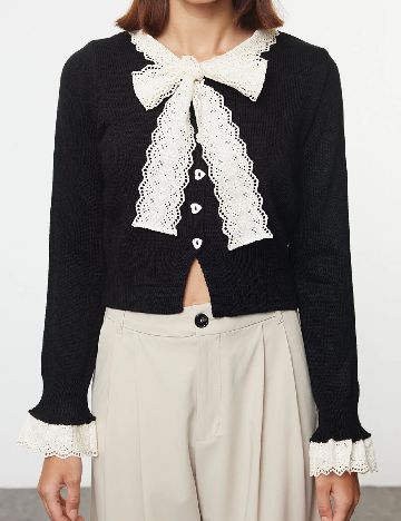 Cardigan TRENDYOL, negru/alb