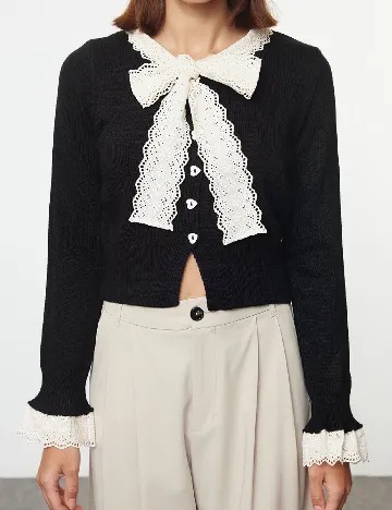 Cardigan TRENDYOL, negru/alb