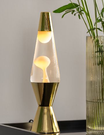 Lampă de masă cu lavă albă Leitmotiv, auriu