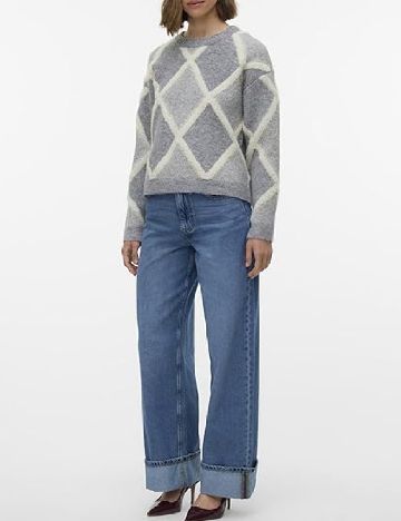 Pulover Oversize Vero Moda, ecru/gri