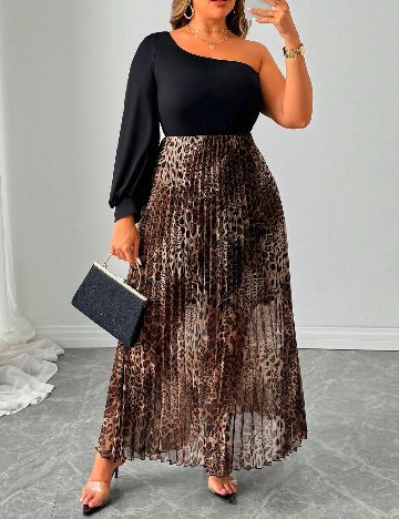 Rochie lunga SHEIN CURVE, animal print/negru